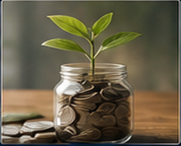 Plant growing from savings coins